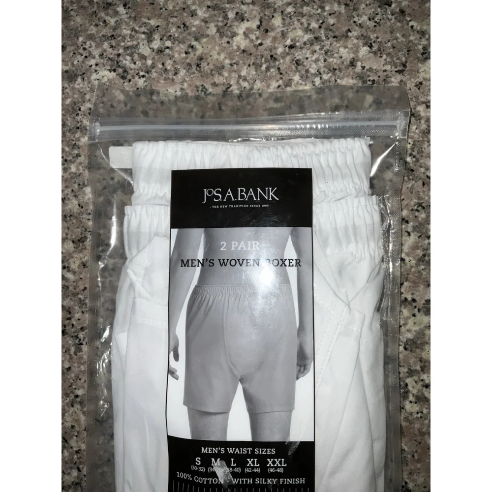 JosA Bank Small Mens Boxers Two Pair Plaid Cotton Boxer Short Underwear White‎